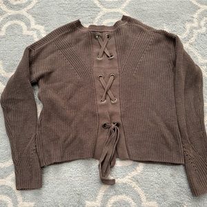 Lucky Brand brown cropped tie back sweater in size Small